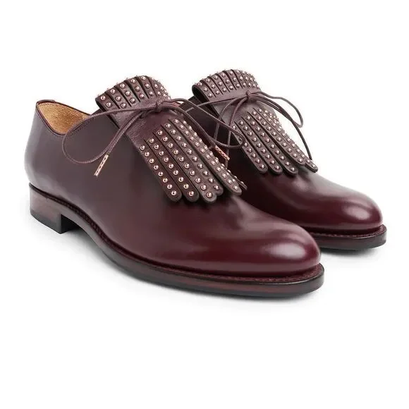 THE OFFICE OF ANGELA SCOTT Ms. Jane Burgundy Leather Women's Kiltie Oxford. 37.5 - Picture 1 of 8